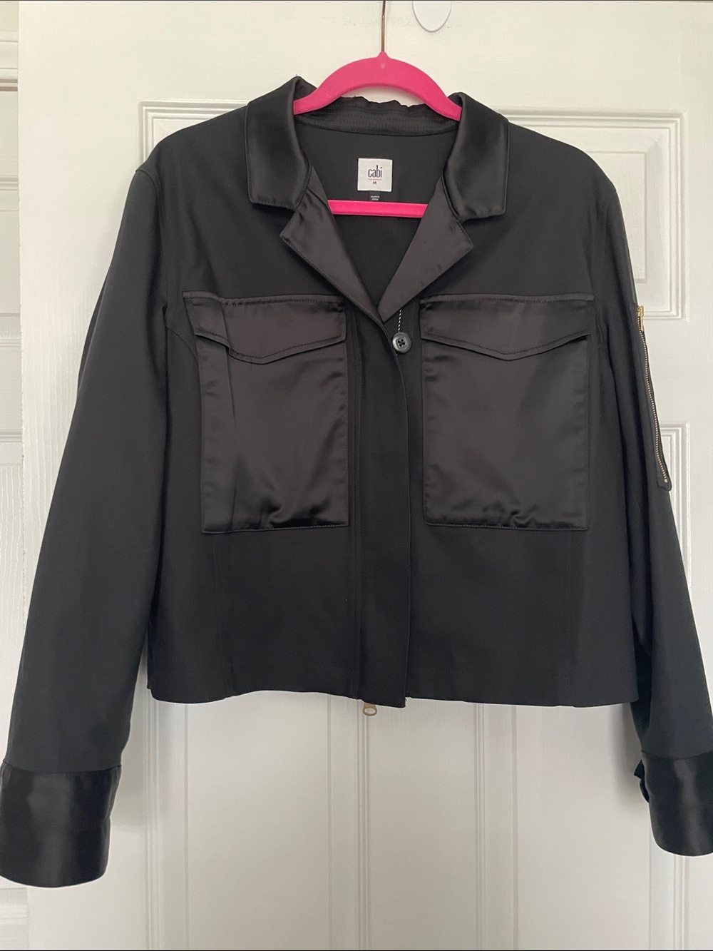 CAbi Black Satin-Trim Utility Jacket